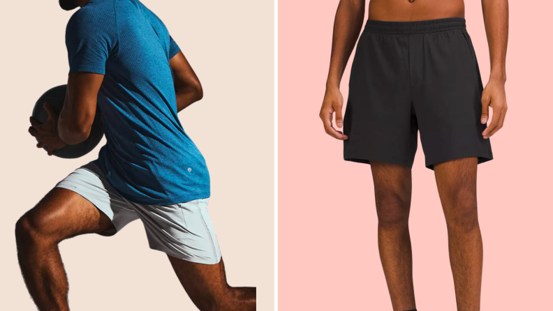 Two men wearing lululemon Pace Breaker shorts