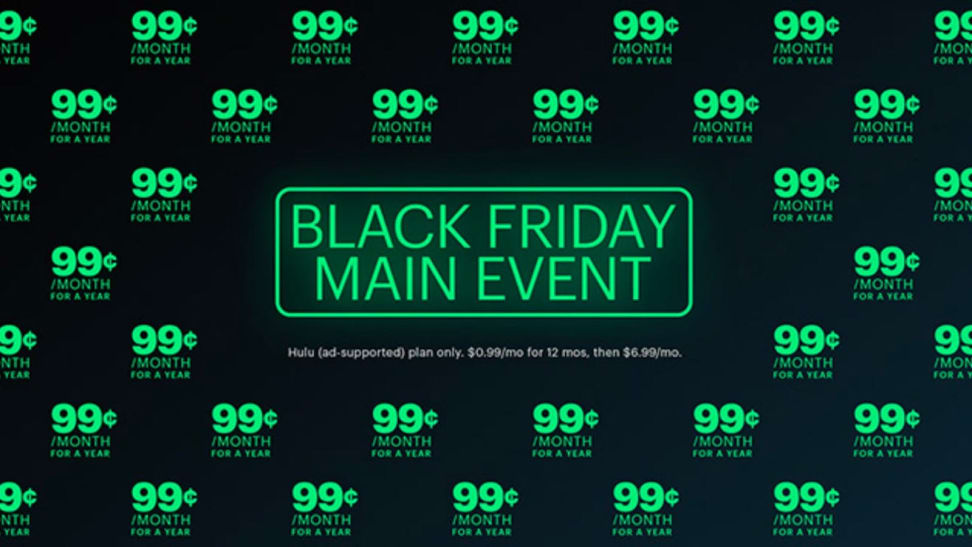 Black graphic with text that reads "Black Friday Main Event" surrounded by 99 cent price tags
