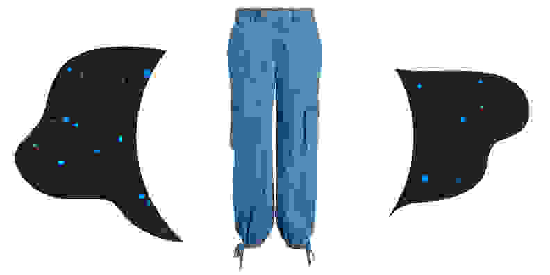 A pair of denim cargo pants.