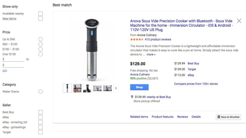 Google Comparison Shopping Tool