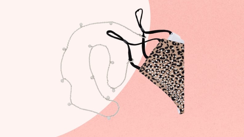 Animal print mask with rhinestone mask chain