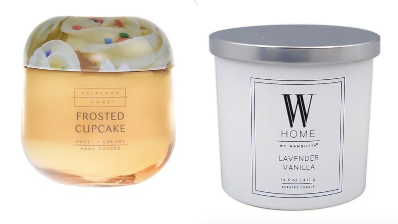 A split image of two candles from Bed Bath and Beyond, one of the best places to buy candles online.