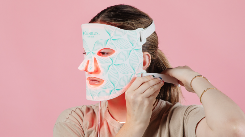 Woman wearing an OmniLux face mask.