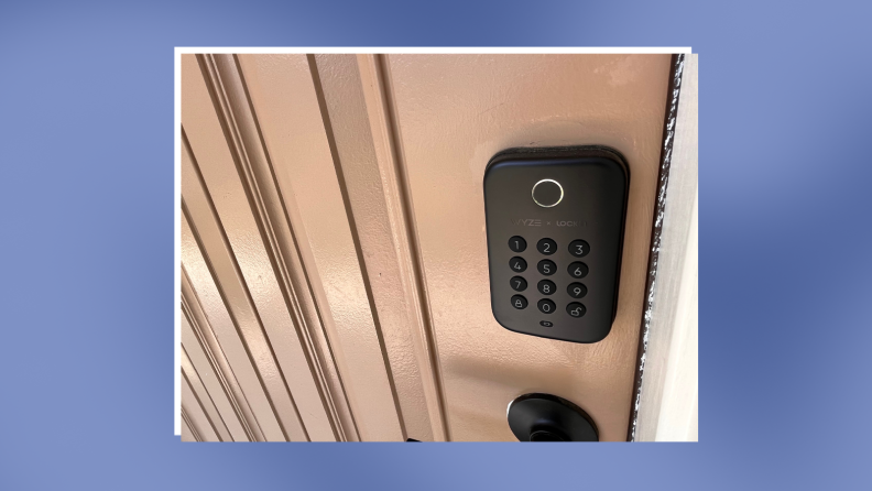 Close up of a door with a smart lock.