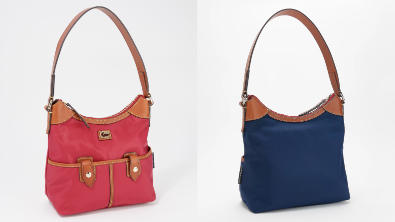 left: red Dooney & Bourke purse, Right: blue Dooney & Bourke leather purse