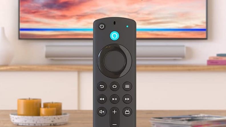 Image of Fire TV streaming device in front of TV