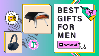 Best gifts for men: a selection of Reviewed best gifts for men on a purple, teal, and green gradient background.