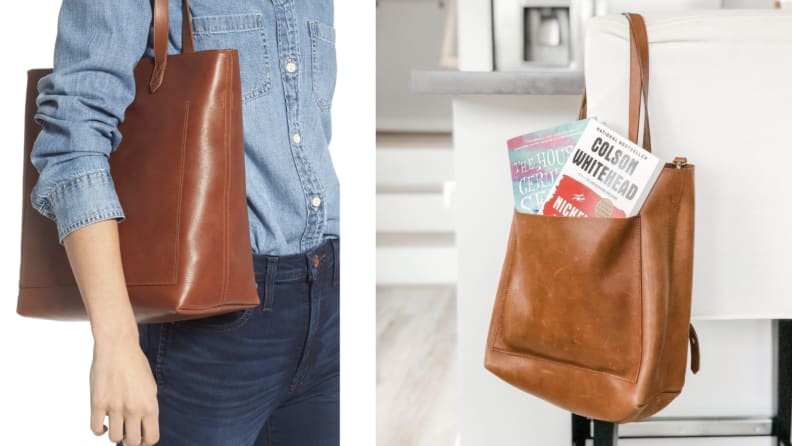 Madewell medium leather tote bag in black