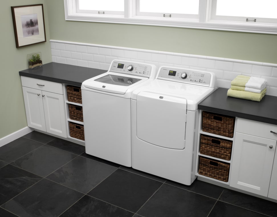 Maytag washer and dryer in a laundry room