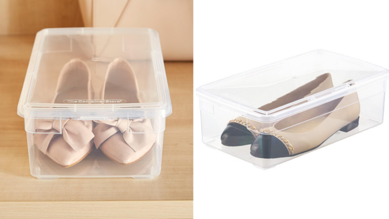 Clear shoe boxes let you see your shoes. The Container Store's shoe boxes are so inexpensive, you can buy one for each pair of shoes