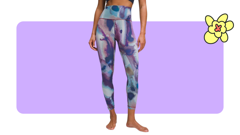 lululemon multicolor Align leggings on purple background
