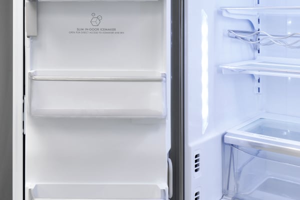 The Kenmore Pro 79993's left fridge door is home to both the ice maker and three shallow shelves.