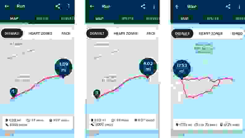 Screenshots of Fitbit Charge 4 maps