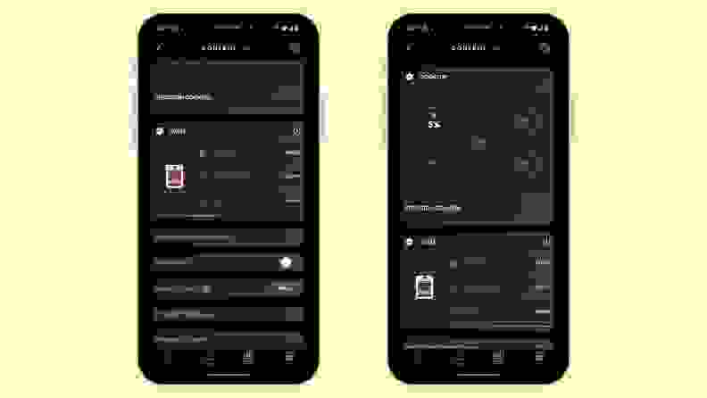 Two phone frames with screenshots from the GE SmartHQ app.