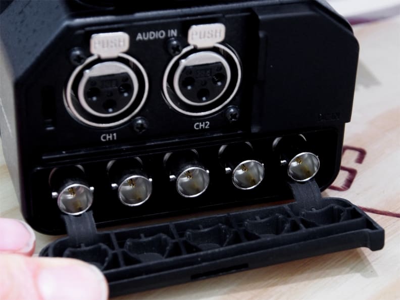 The YAGH interface unit adds XLR input and SDI output, letting the GH4 easily slot into a studio setting.