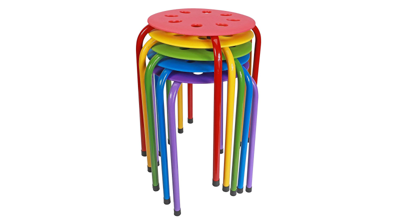 A set of rainbow stackable stools is a budget-friendly option.