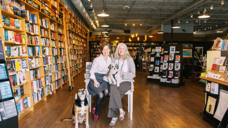 The founders of Parnassus sit inside the bookstore