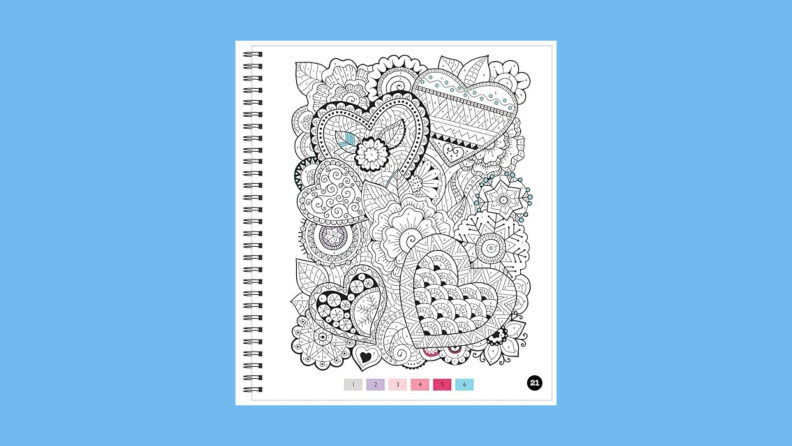 A Brain Games Color by Number stress-free coloring book.