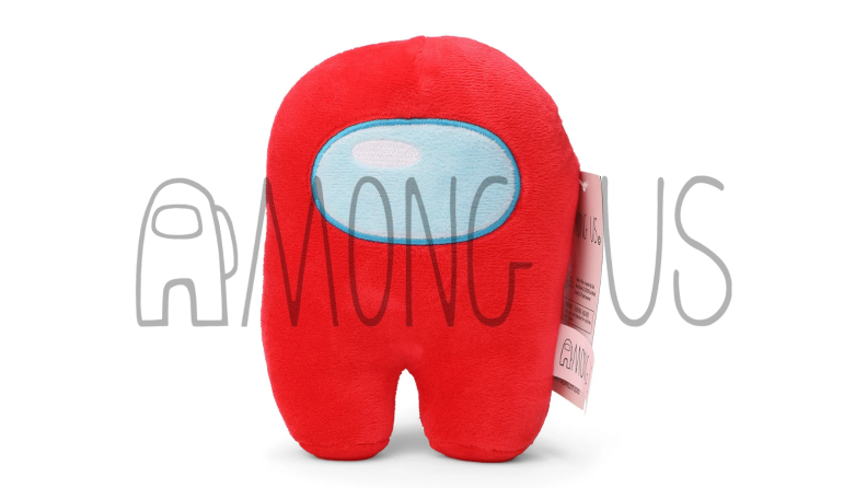 An image of an Among Us crewmate plush toy in red.