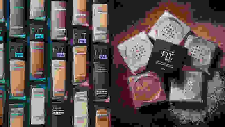 A photo of foundations and powders from Maybelline.