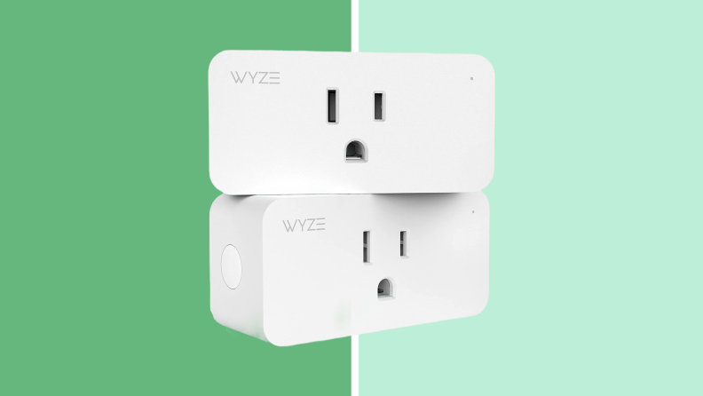 Two Wyze smart plugs on top of one another