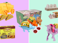 Collage of taco stands from Dinneractive, Old El Paso, WotranSoo, MT Products, and Funwares.