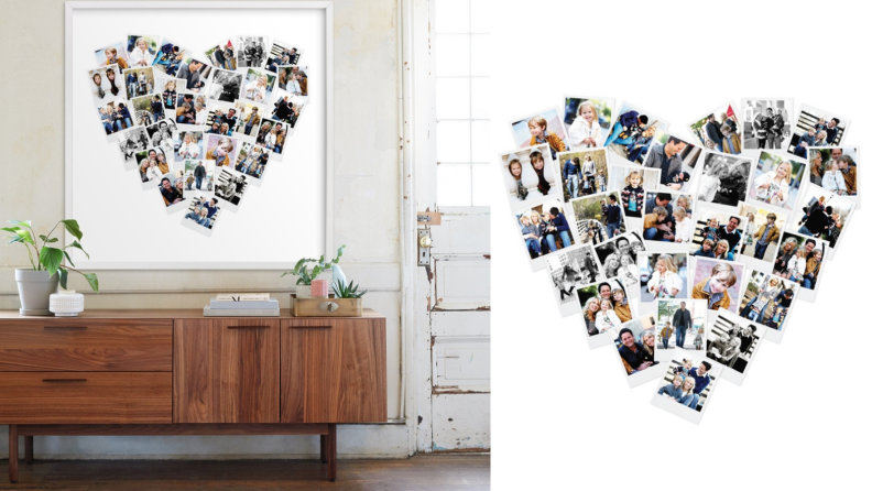 Minted collage photo board hanging in a room