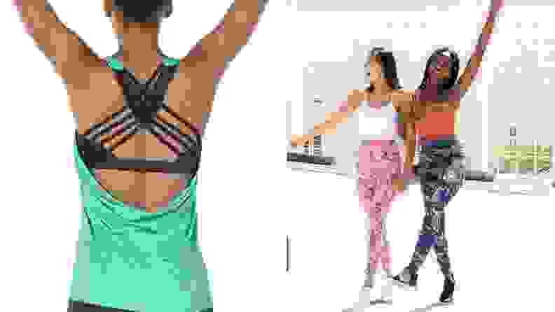Three people workout in colorful Amazon activewear.