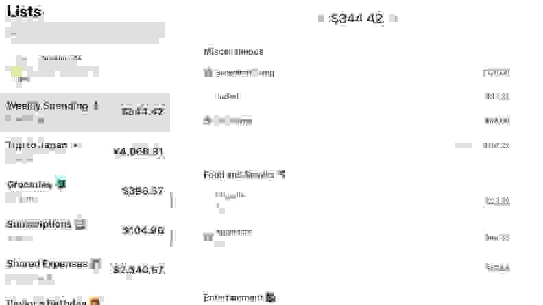 A screenshot of Spend Stack's main page, where you can see your lists of various budgets and expenses.