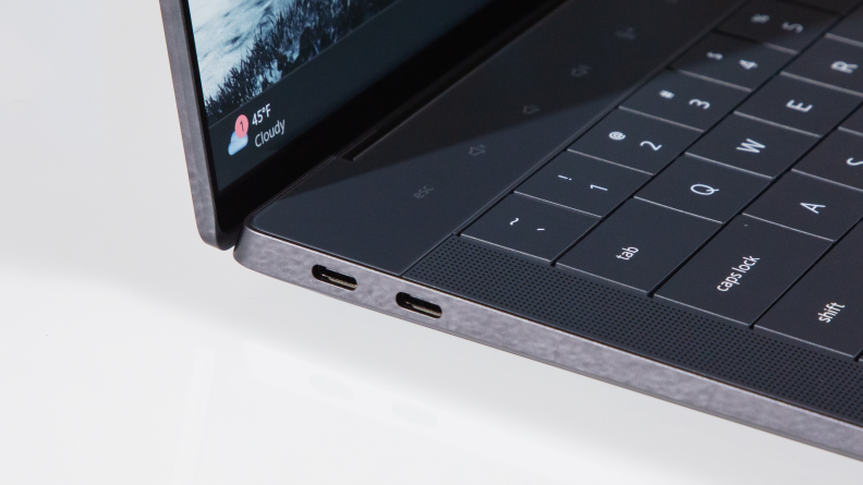 Close up view of the Dell xps 14 showing the touch bar row of function keys