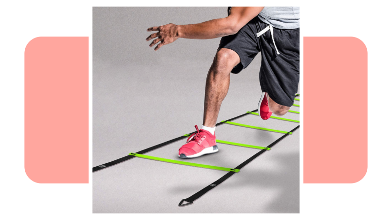 Product shot of person using the Yes4All Ultimate Combo Agility Ladder Training Set.
