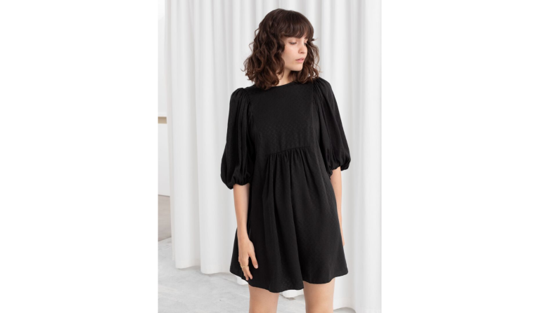 A puff-sleeve mini dress is especially versatile.