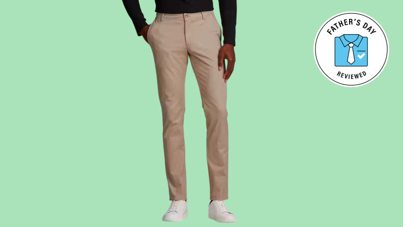 A pair of khaki-colored chinos.