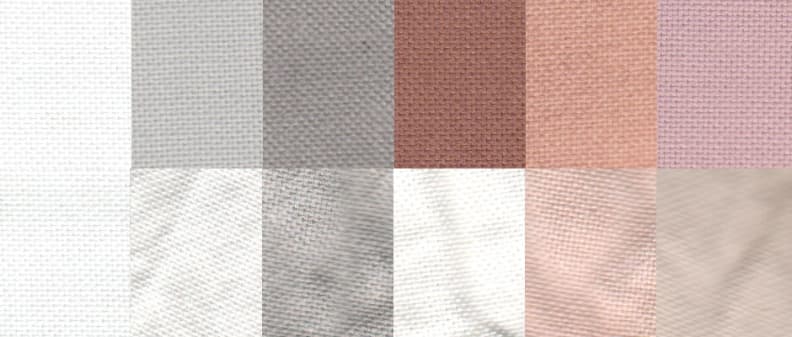 Before and after test stain results using the Normal cycle. From left to right: control, sweat, dirt, blood, cocoa, and red wine.