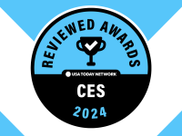 Reviewed Awards: CES 2024 badge on a blue and white background
