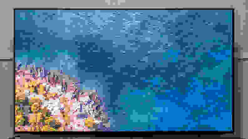 A Samsung television screen with bright colors
