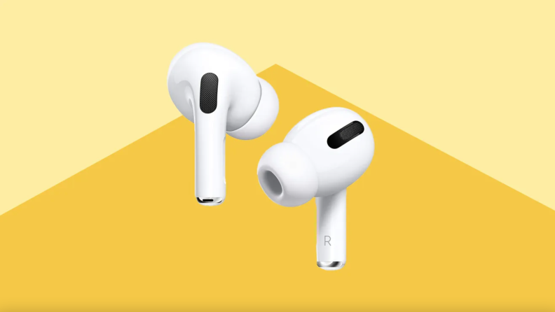 White wireless earbuds.