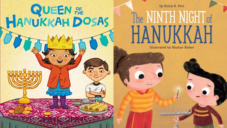 On the left: Queen of the Hanukkah Dosas image. On the right: The Ninth Night of Hanukkah cover image.