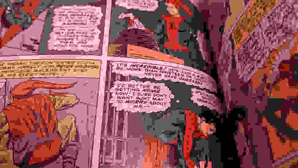 A few classic Spider-Man comic panels featuring Peter Parker and the Green Goblin.