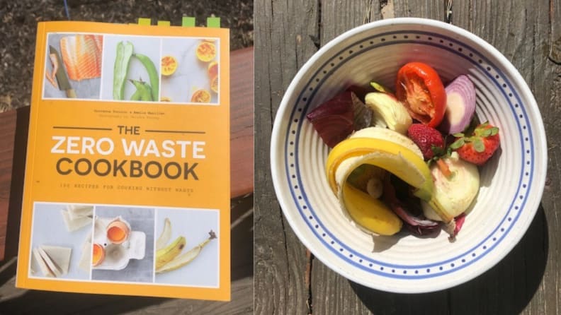 Cookbook and food scraps